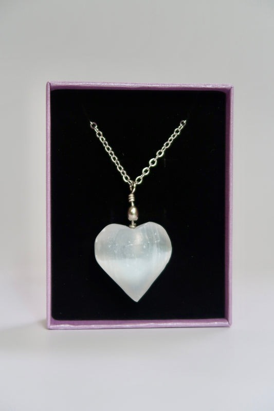 Selenite heart necklace