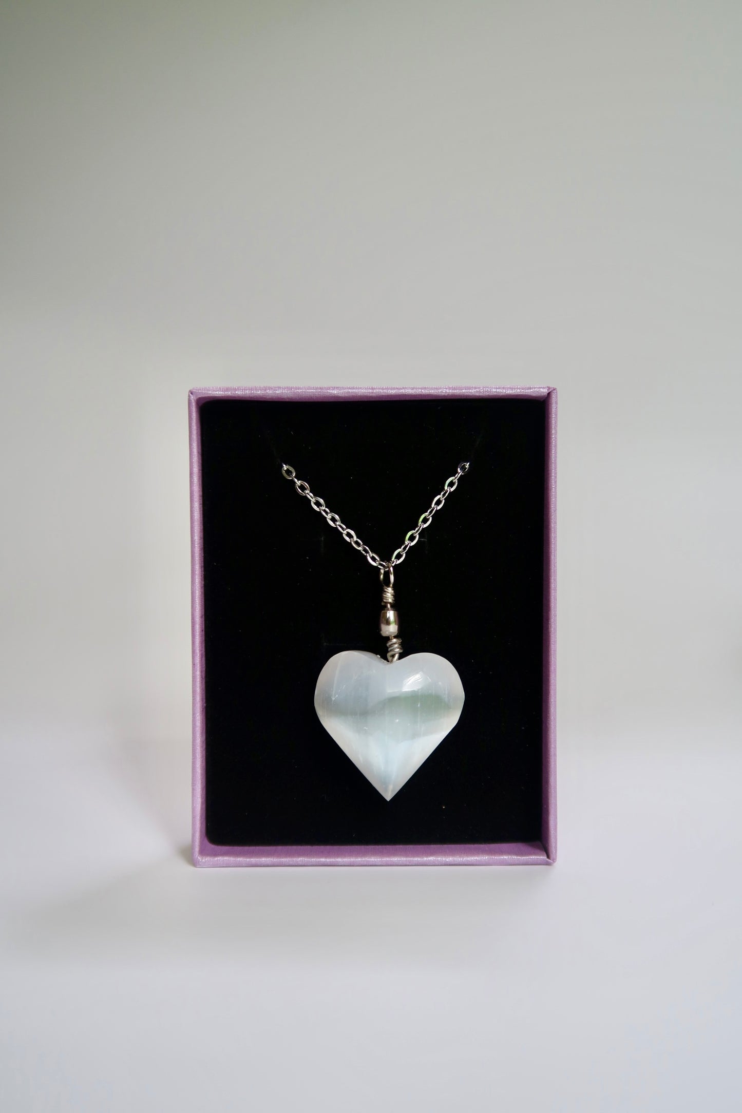 Selenite heart necklace